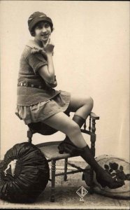 Sexy Woman Risque Short Skirt Pillows Fashion c1915 Real Photo Card/Postcard