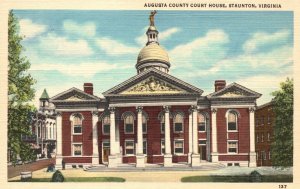 Vintage Postcard 1920's View of Augusta County Court House Staunton Virginia VA