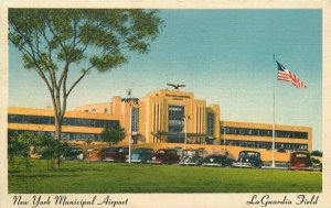 New York 1940s Municipal airport La Guardia Field Flag Baumann Postcard 22-3579