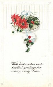 Vintage Postcard With Best Wishes & Heartiest Greetings Merry Christmas Holiday