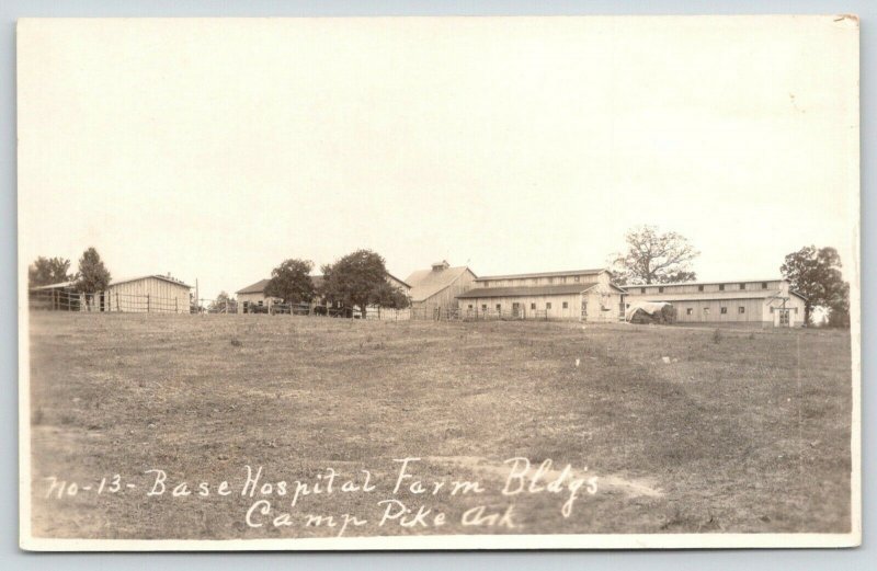 Camp Pike Arkansas~Base Hospital~Farm Buildings~Horses in Corral~1920s RPPC 