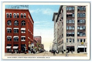 c1930s Third Street North From Broadway Hotel Cafe Muskogee Oklahoma OK Postcard