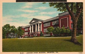 Vintage Postcard 1930's Junior High School Bristol Va. Virginia
