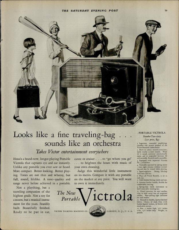 1927 Victrola Portable Radio Player $40.00 Vintage Print Ad 3905