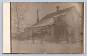 J99/ Pioneer Ohio RPPC Postcard c1910 Home Residence Snow Sleigh 185