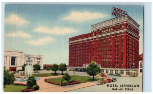 Dallas Texas TX Postcard Hotel Jefferson Building Exterior Roadside c1940's Cars