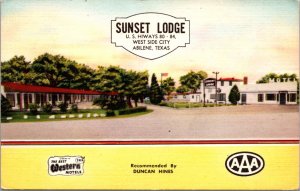 Linen Postcard Sunset Lodge U.S. Highways 80-84 in Abilene, Texas