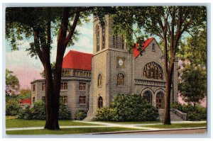 Watseka Illinois Postcard First Methodist Church Building c1940 Vintage Antique