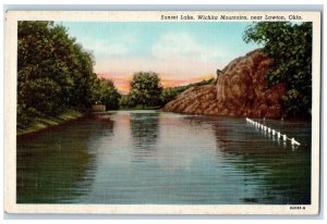 c1940 Sunset Lake Wichita Mountain Near Lawton Oklahoma Antique Vintage Postcard