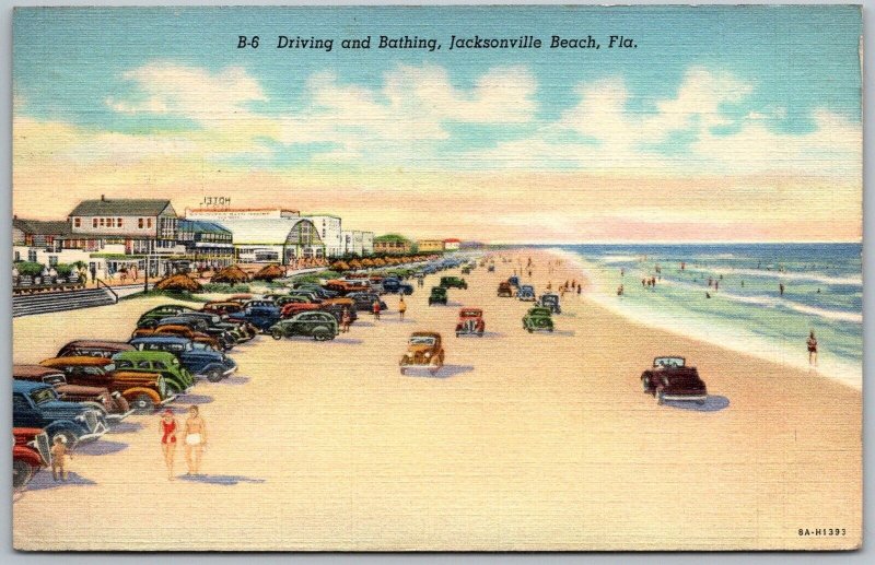 Jacksonville Florida 1940 Postcard Driving And Bathing Beach Ocean