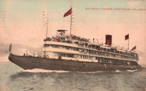 Vintage Postcard 1909 Excursion Steamer Ship Christopher Columbus Transportation