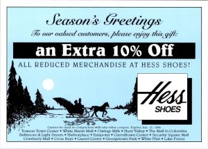 Baltimore, MD Maryland  HESS SHOES Shoe Store Greetings 4X6 Advertising Postcard