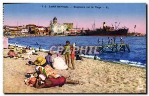 Old Postcard Saint Raphael Bathers On The Beach Boat