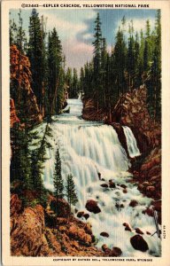 Kepler Cascade Yellowstone National Park Linen Postcard UNP VTG Curteich Unused 