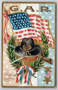 Patriotic American Civil War GAR Remembrance To My Comrade Gilded Postcard R21