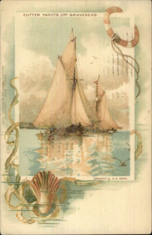 TUCK Sailing Cutter Yacht Seashell Shell Border Gravesend c1905 Postcard