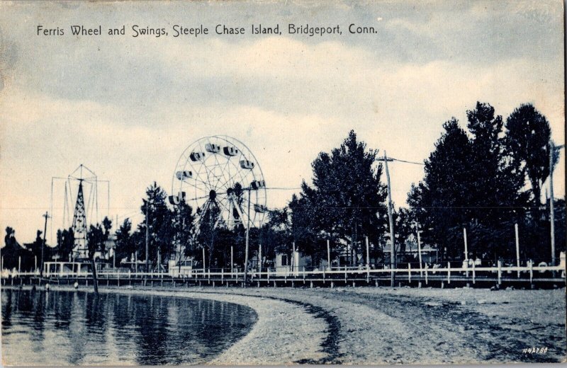 Ferris Wheel and Swings Steeple Chase Island, Bridgeport CT c1907 Postcard M74