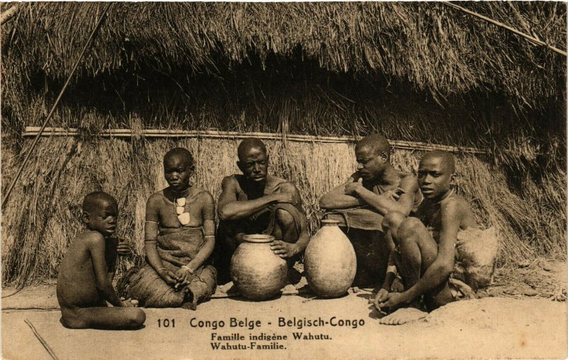 PC CPA BELGIAN CONGO, FAMILLE INDIGÉNE WAHUTU, VINTAGE POSTCARD (b12579)