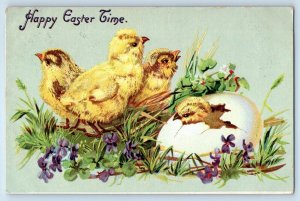 1906 Easter Little Chicks Hatched Egg Flowers Embossed Danbury CT Postcard