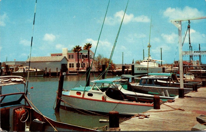 Texas Port Aransas Pleasure & Fishing Boats Coast Guard Cutter In Background