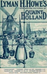 LYMAN HOWE'S NEW MOVING PICTURES of QUAINT HOLLAND ADVERTISING ANTIQUE POSTCARD