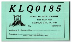 QSL Radio Card From Ellwood City PA Pennsylvania KLQ 0185