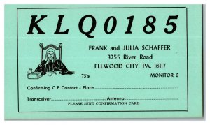 QSL Radio Card From Ellwood City PA Pennsylvania KLQ 0185 