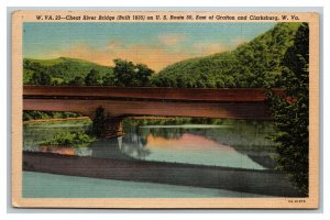 Vintage 1940's Postcard Cheat River Bridge US Route 50 Clarksburg West Virginia