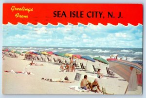 1966 Sea Isle City New Jersey NJ Vintage Postcard Greetings Sun Bathing Bathers