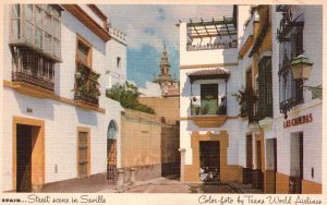 Vintage Postcard 1950's Street Symbolic Scene in Seville Madrid Spain