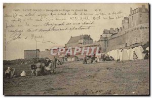 Old Postcard Saint Malo Ramparts and Grand Be the Beach