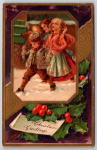 PFB Christmas~Street Children in Snow~Minstrel Music Instrument~Gold Purple~9103