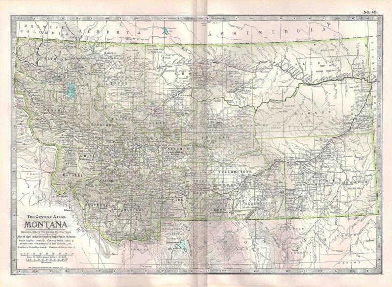 VINTAGE MAP Montana c1897 from Century Atlas