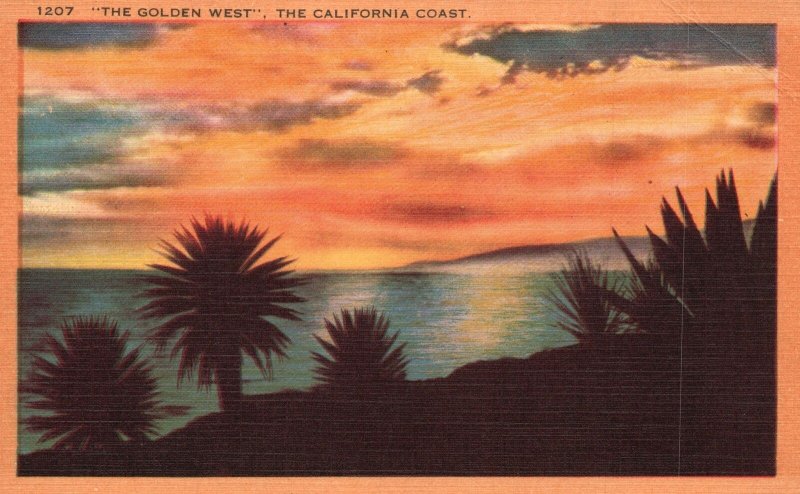 Vintage Postcard The Golden West California Coast Sunset Ocean View Picturesque