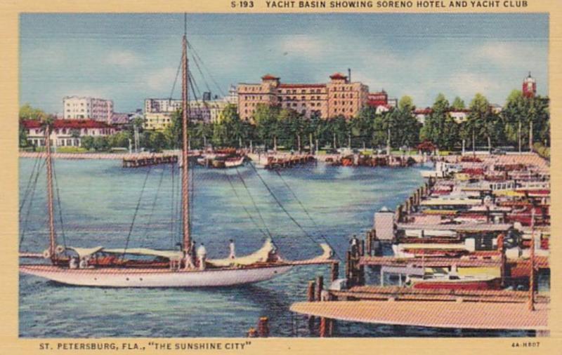 Florida St Petersburg Yacht Basin Showing Soreno Hotel & Yacht Club 1951 Curt...