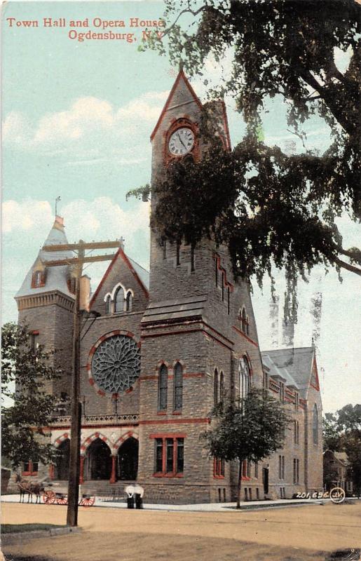 B87/ Ogdensburg New York NY Postcard c1910 Town Hall and Opera House 2