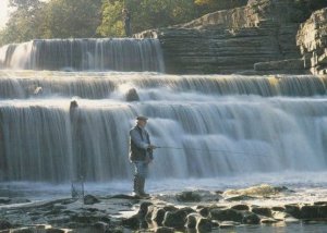 Trying To Fish Fishing at Aysgarth Yorkshire in a Waterfall Postcard