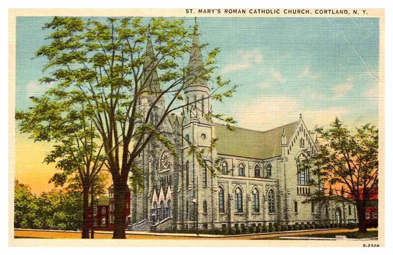 Postcard CHURCH SCENE Cortland New York NY AP5498