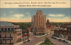 Macon Georgia GA Birdseye View Street Scene c1940s Linen Postcard