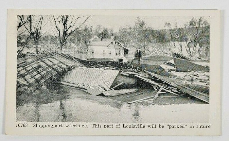 Louisville KY Flood Shippingport Wreckage 1930s Postcard D2