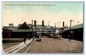 c1910's The Docks And Hendrick Hudson Day Boat Poughkeepsie New York NY Postcard