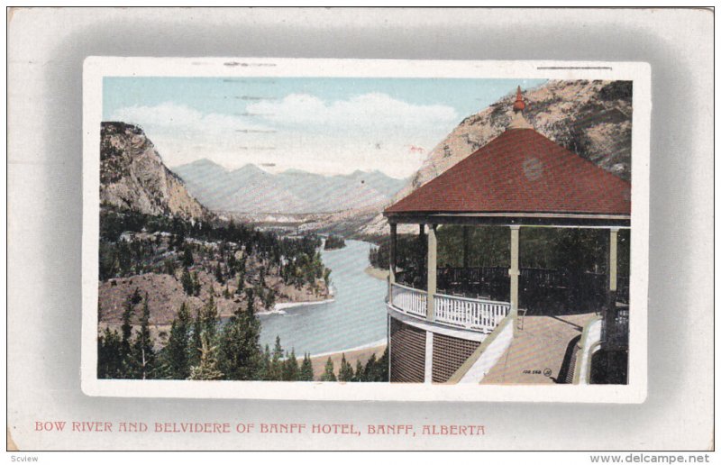 BANFF, Alberta, Canada, PU-1954; Bow River And Belvidere Of Banff Hotel