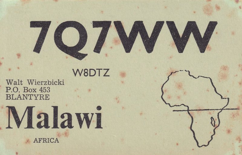 Malawi Africa 1960s Vintage Map QSL Radio Card