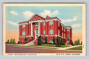 Miami OK-Oklahoma, First Methodist Church Linen Postcard 