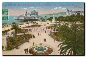 Old Postcard Nice general view of the new gardens Jetee walk and Monument Cen...