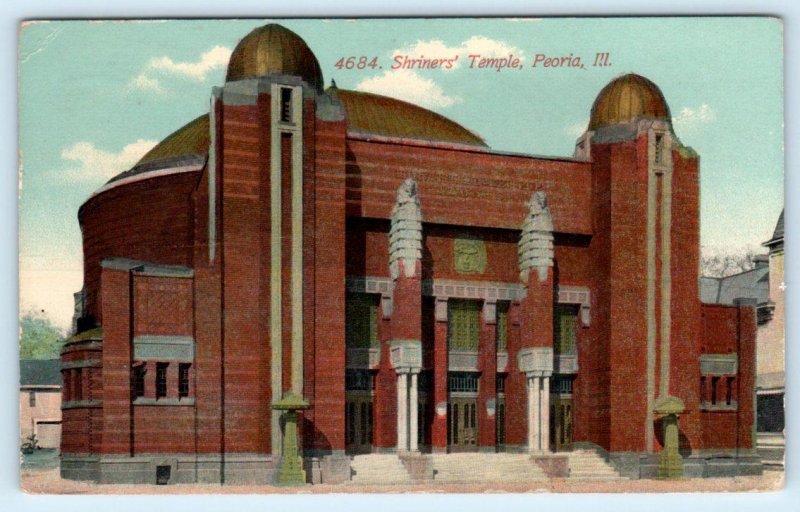 PEORIA, Illinois IL ~ Fraternal SHRINERS' TEMPLE 1913 Postcard