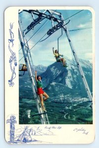 1950 Waving Women Riding Chair Lift Banff Alberta Canada Postcard