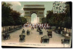 Old Postcard Paris Arc de Triomphe and the Champs Elysees