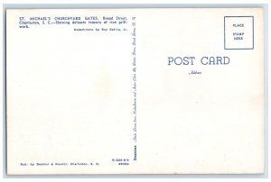 c1960 St. Michael's Churchyard Gates Charleston South Carolina SC Trees Postcard