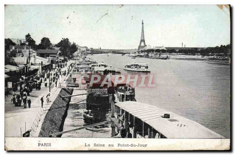 Old Postcard Paris Seine at Bridge Day Boat Tour Eiffel